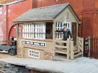 IMG 3509  Uley Junction Signal Box.  This is model of that currently in place at Bodmin General which was itself a rebuild of the original.  The original had been demolished after closure of the branch.  The 'new' Box was built by the preservation line.