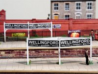 Photo 23 Photo 28  Wellingford’s platform name boards were constructed in the unique Midland style entirely from styrene. The lettering was arranged on the computer and printed out, giving a pleasing result, specially worded for the layout.